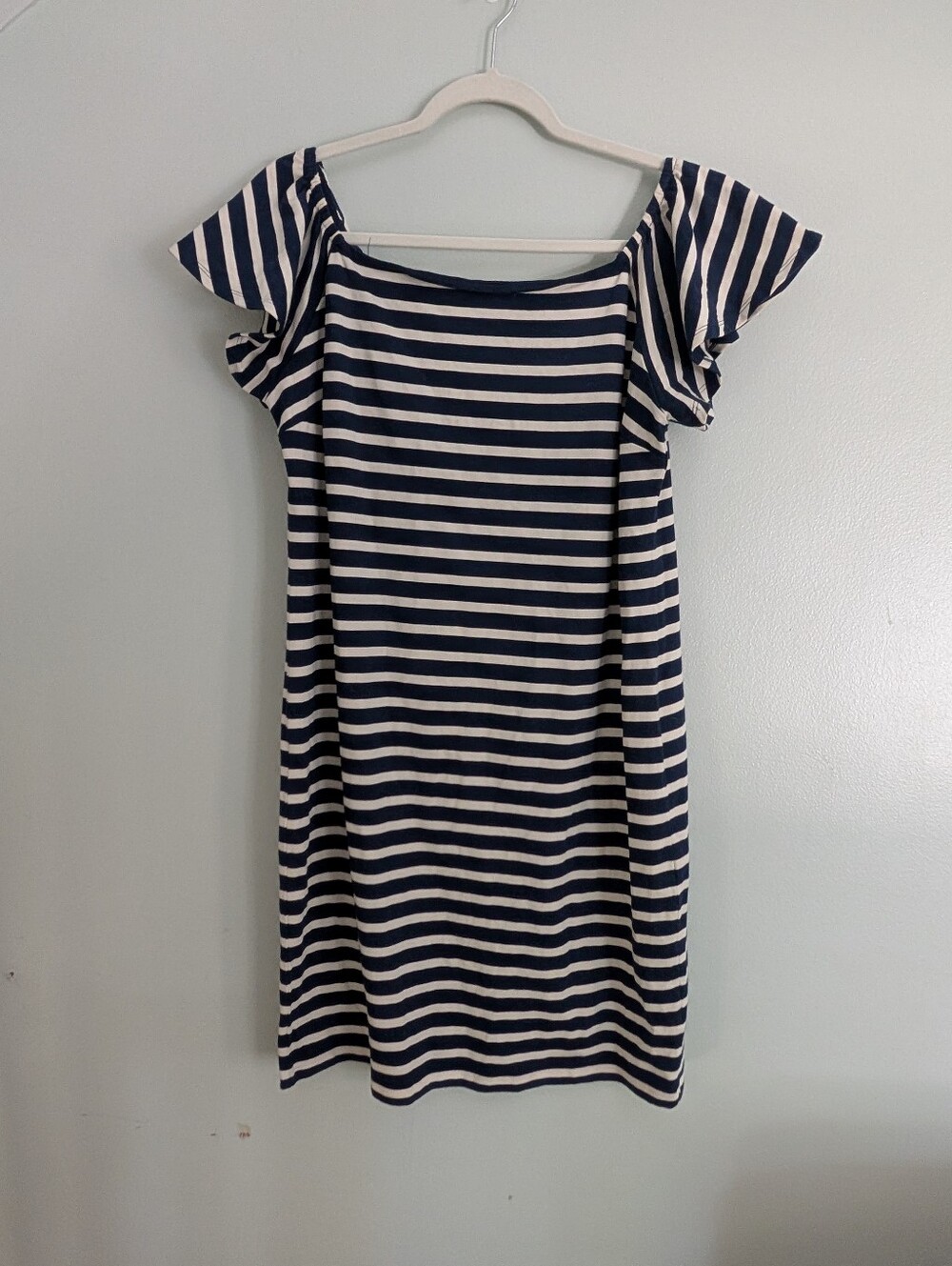 Lauren Ralph Lauren Striped Off-Shoulder Navy and White Summer Dress M Cotton